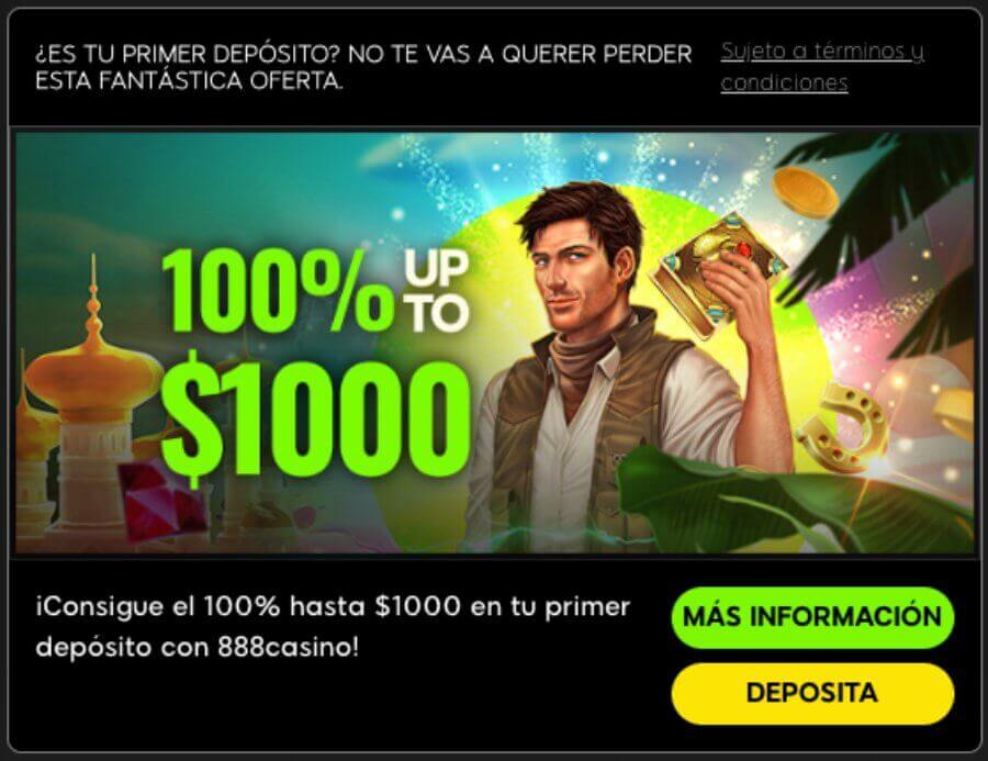 Bono de bienvenida 888casino hasta US$1.000